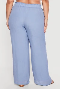 Plus Gauze Knit Tie Waist Belted Wide Leg Pants