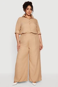 Plus High Waisted Wide Leg Pleated Pants