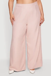 Plus High Waisted Wide Leg Pleated Pants