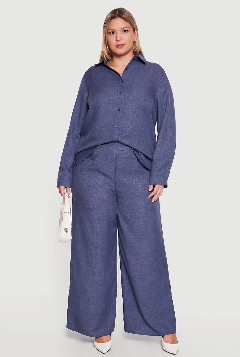 Plus High Waisted Wide Leg Pleated Pants