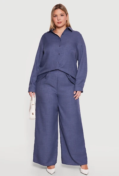 Plus High Waisted Wide Leg Pleated Pants
