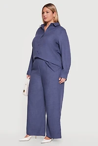 Plus High Waisted Wide Leg Pleated Pants