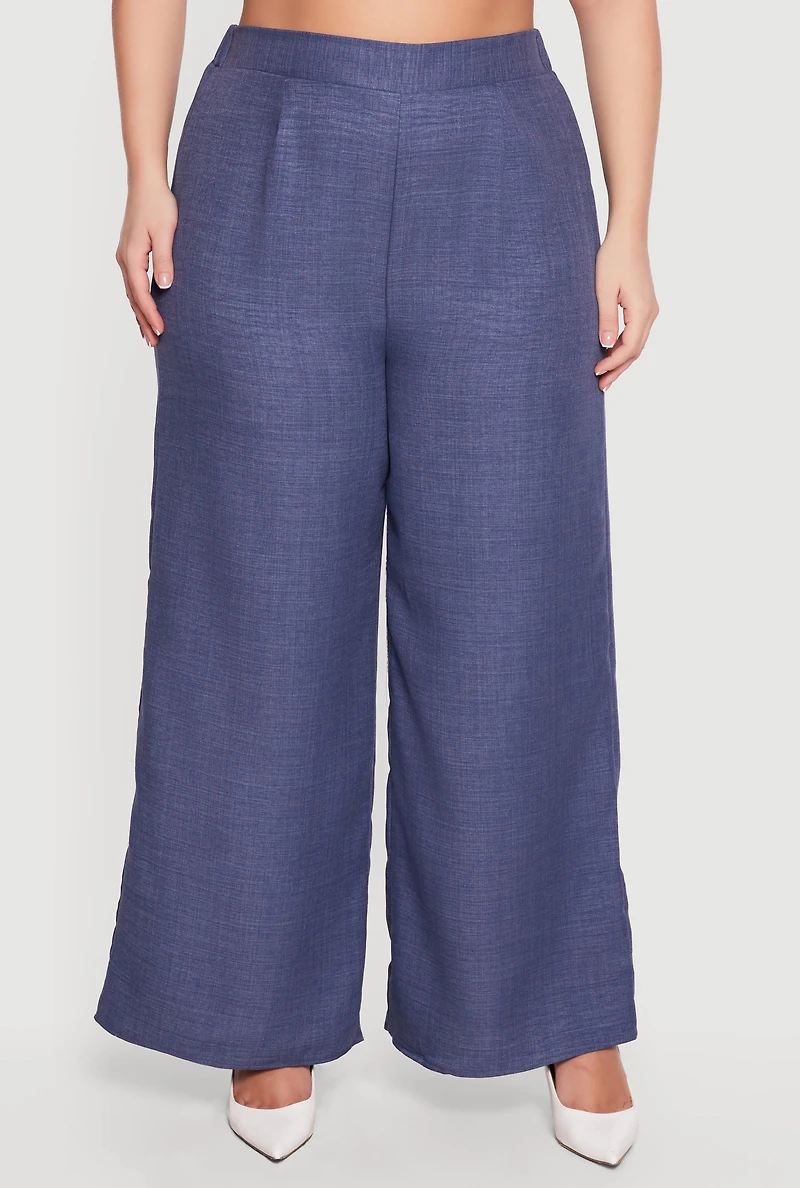 Plus High Waisted Wide Leg Pleated Pants