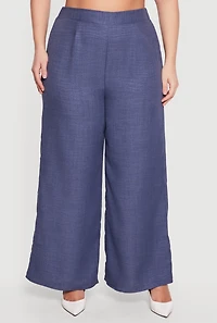 Plus High Waisted Wide Leg Pleated Pants