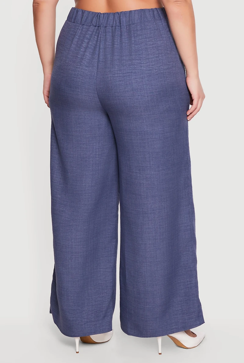 Plus High Waisted Wide Leg Pleated Pants