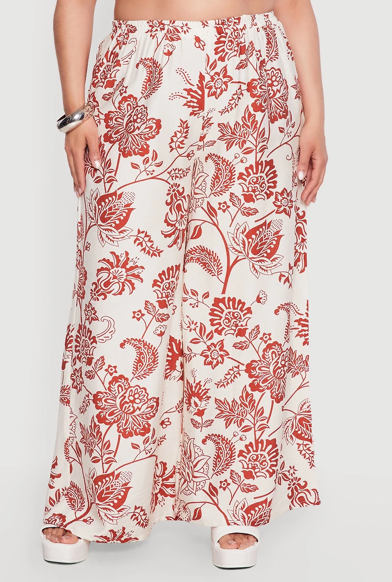 Plus Printed Pattern Wide Leg Casual Pants