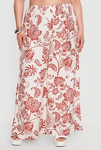 Plus Printed Pattern Wide Leg Casual Pants