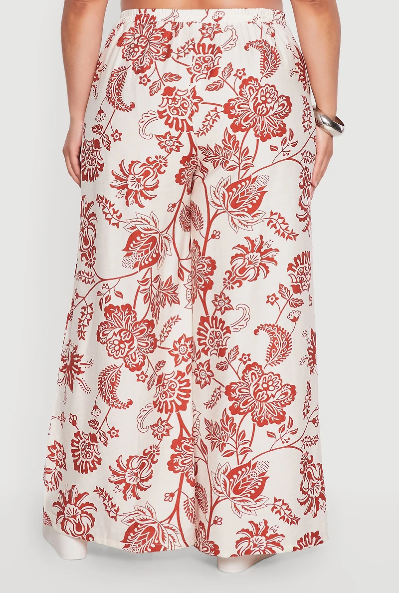 Plus Printed Pattern Wide Leg Casual Pants