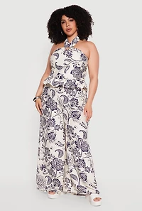 Plus Printed Pattern Wide Leg Casual Pants