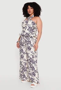 Plus Printed Pattern Wide Leg Casual Pants