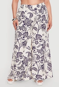 Plus Printed Pattern Wide Leg Casual Pants