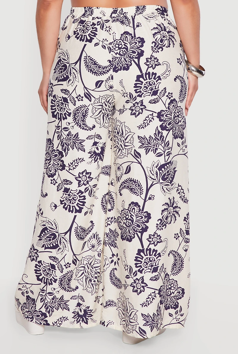 Plus Printed Pattern Wide Leg Casual Pants