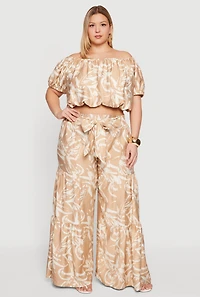 Plus Off The Shoulder Printed Pattern Crop Top