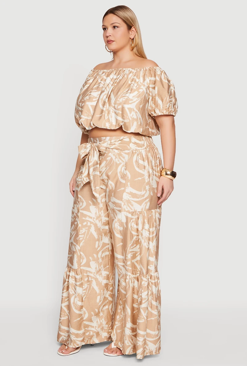 Plus Off The Shoulder Printed Pattern Crop Top