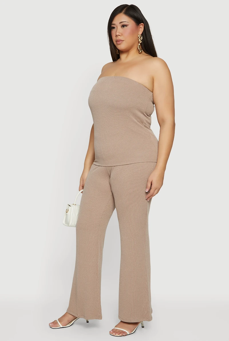 Plus Rib Knit Pull On Flare Pants