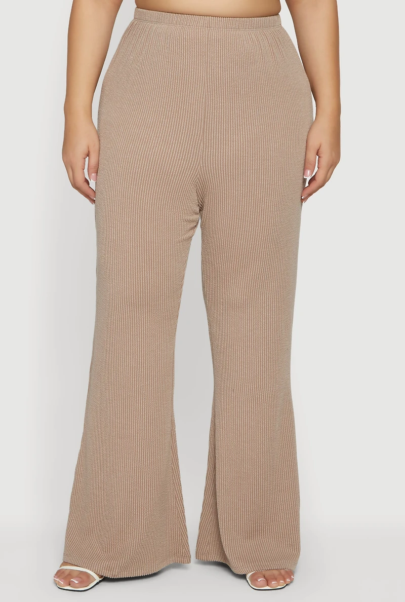 Plus Rib Knit Pull On Flare Pants