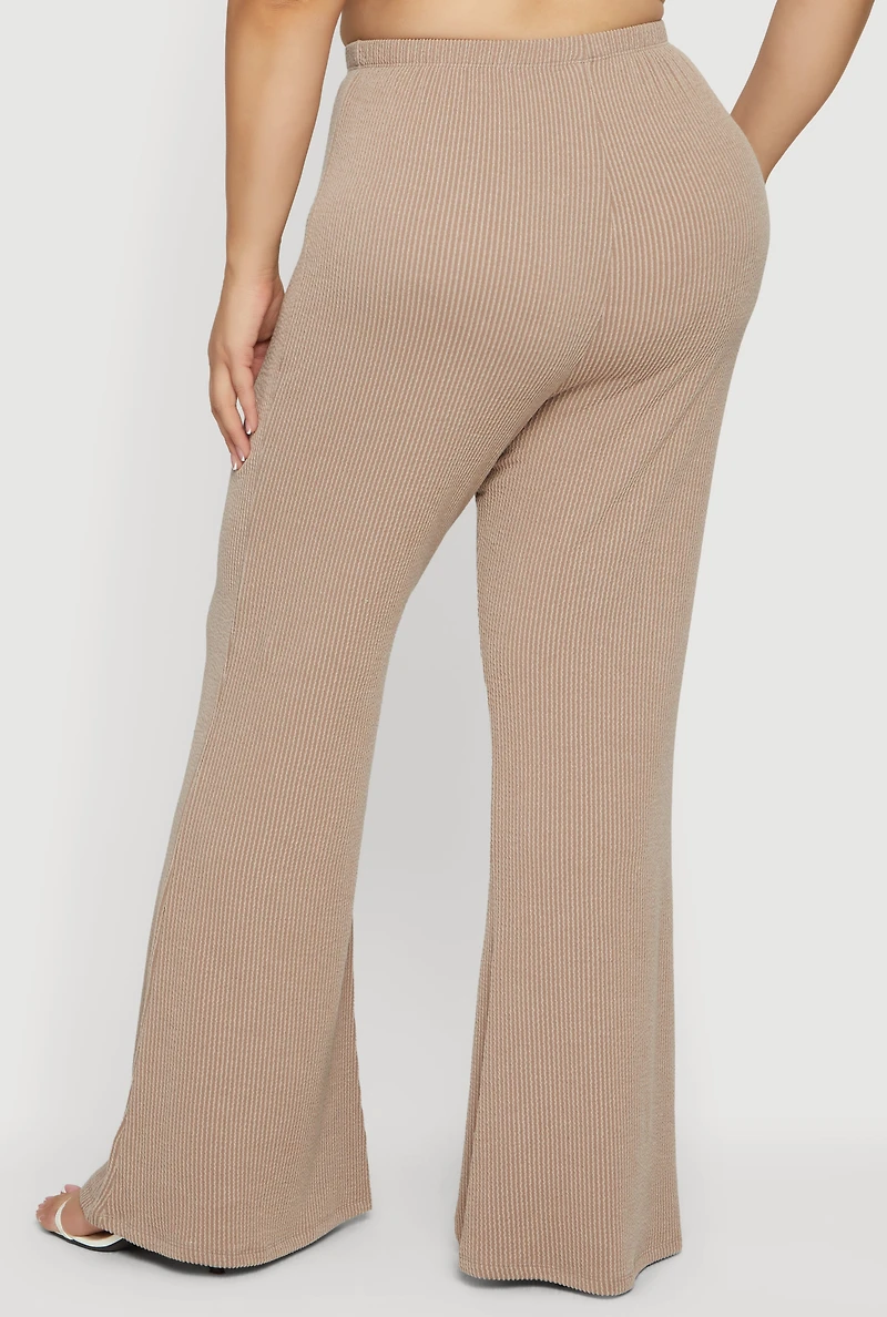 Plus Rib Knit Pull On Flare Pants