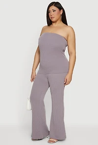 Plus Rib Knit Pull On Flare Pants
