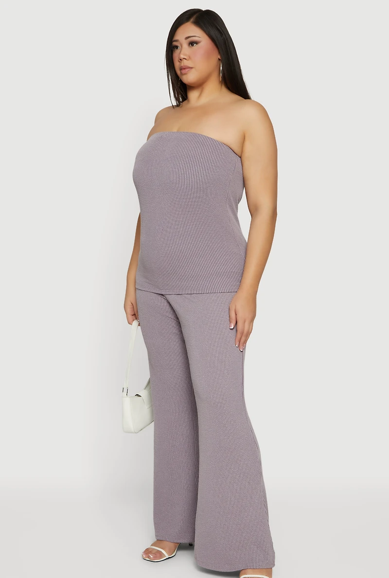Plus Rib Knit Pull On Flare Pants