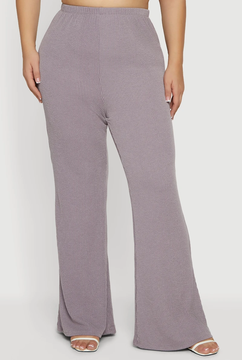 Plus Rib Knit Pull On Flare Pants
