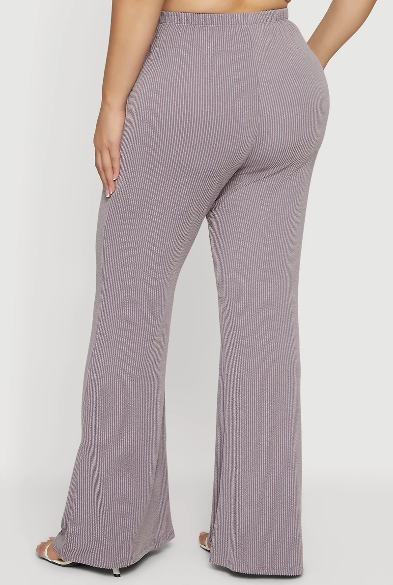 Plus Rib Knit Pull On Flare Pants