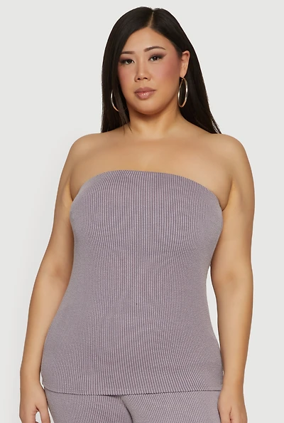 Plus Solid Rib Knit Tube Top