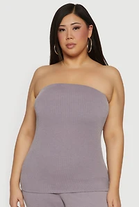 Plus Solid Rib Knit Tube Top