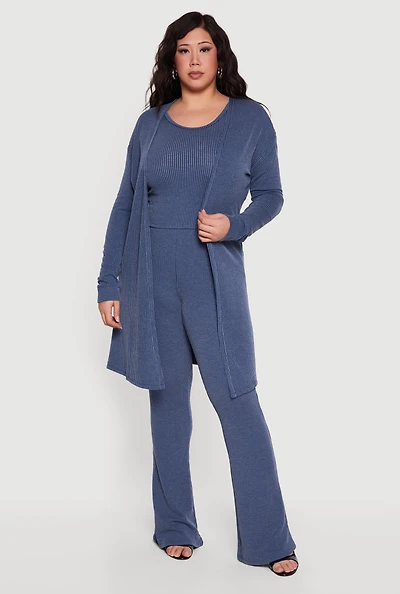 Plus Rib Knit Open Front Duster