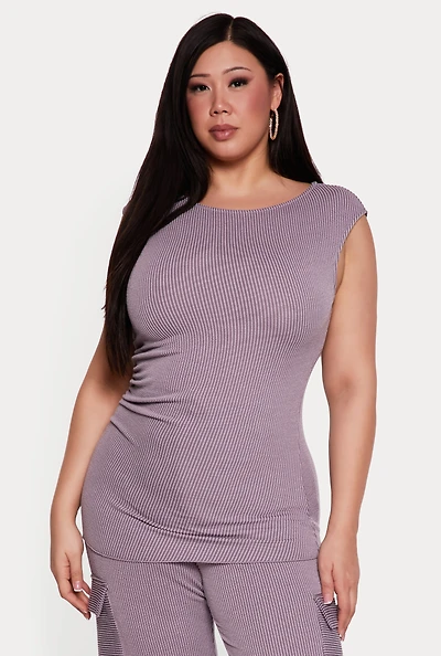 Plus Side Ruched Ribbed Knit Top