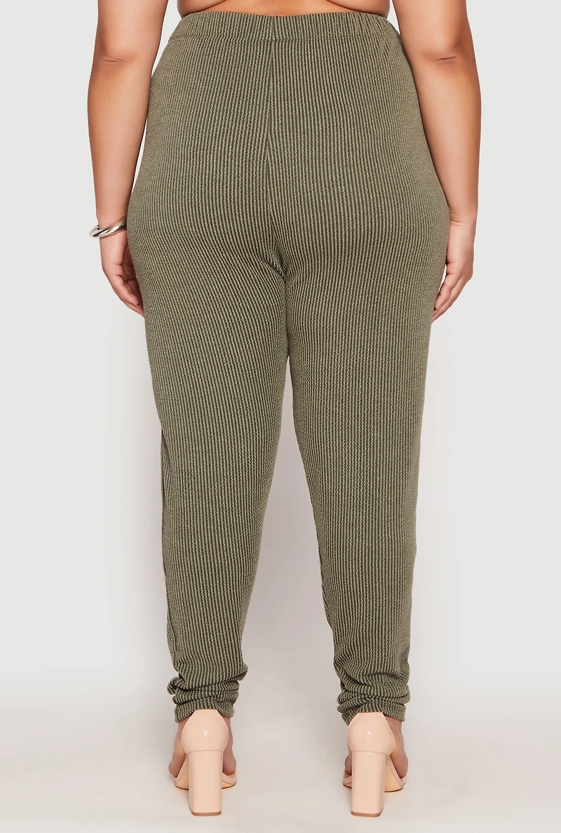 Womens Plus Size Ribbed Knit Rhinestone Blessed Pants, Green, Size 3X