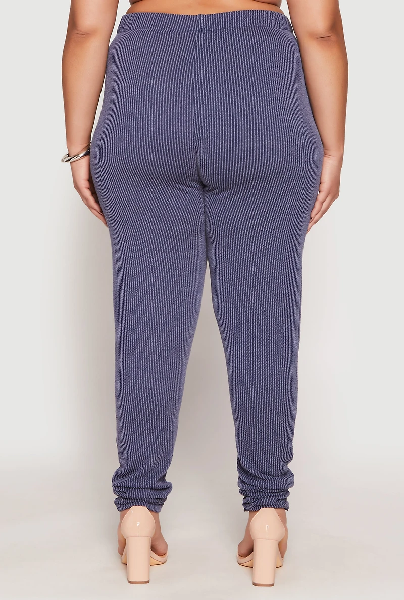 Womens Plus Ribbed Knit Rhinestone Blessed Pants,