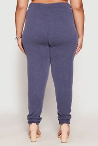 Womens Plus Ribbed Knit Rhinestone Blessed Pants,