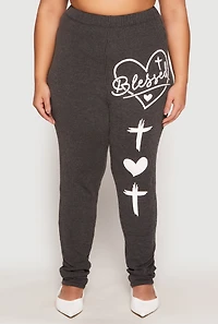 Womens Plus Size Blessed High Waisted Pants, Grey, Size 1X