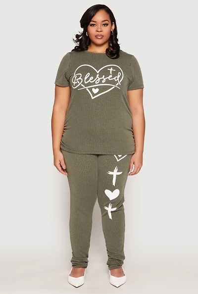 Womens Plus Size Blessed High Waisted Pants, Green, Size 2X