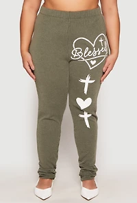 Womens Plus Size Blessed High Waisted Pants, Green, Size 3X