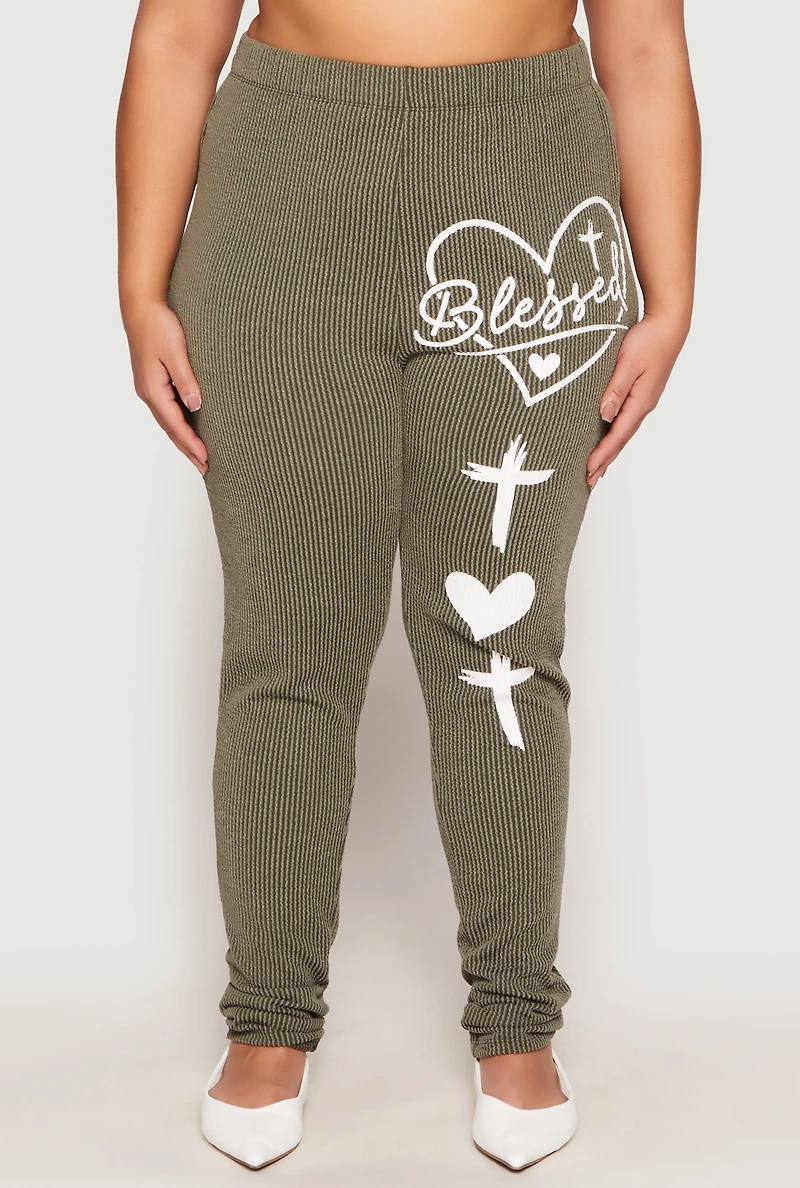 Womens Plus Size Blessed High Waisted Pants, Green, Size 2X
