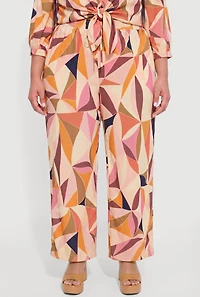 Plus Abstract Geometric Print Pants