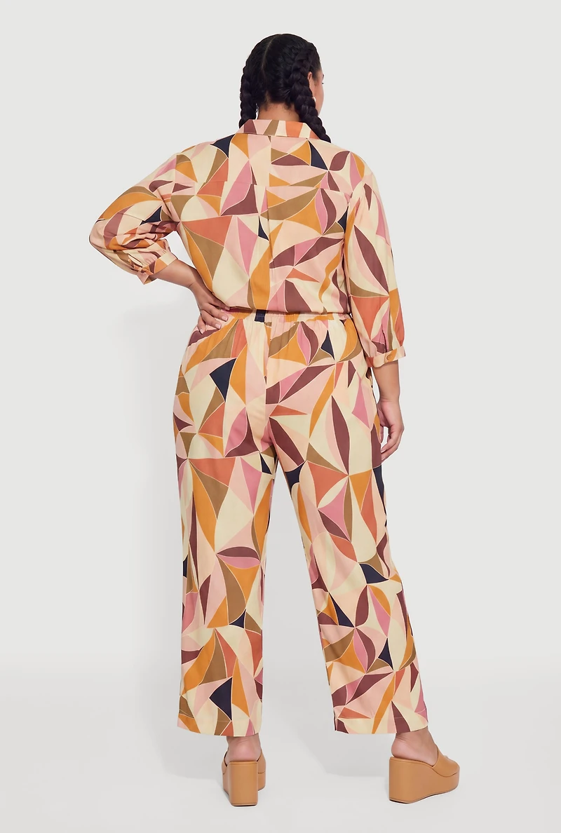 Plus Abstract Geometric Print Pants