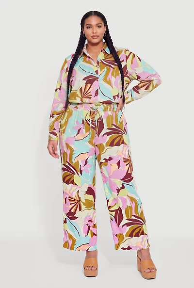 Plus Abstract Floral Print Wide Leg Pants