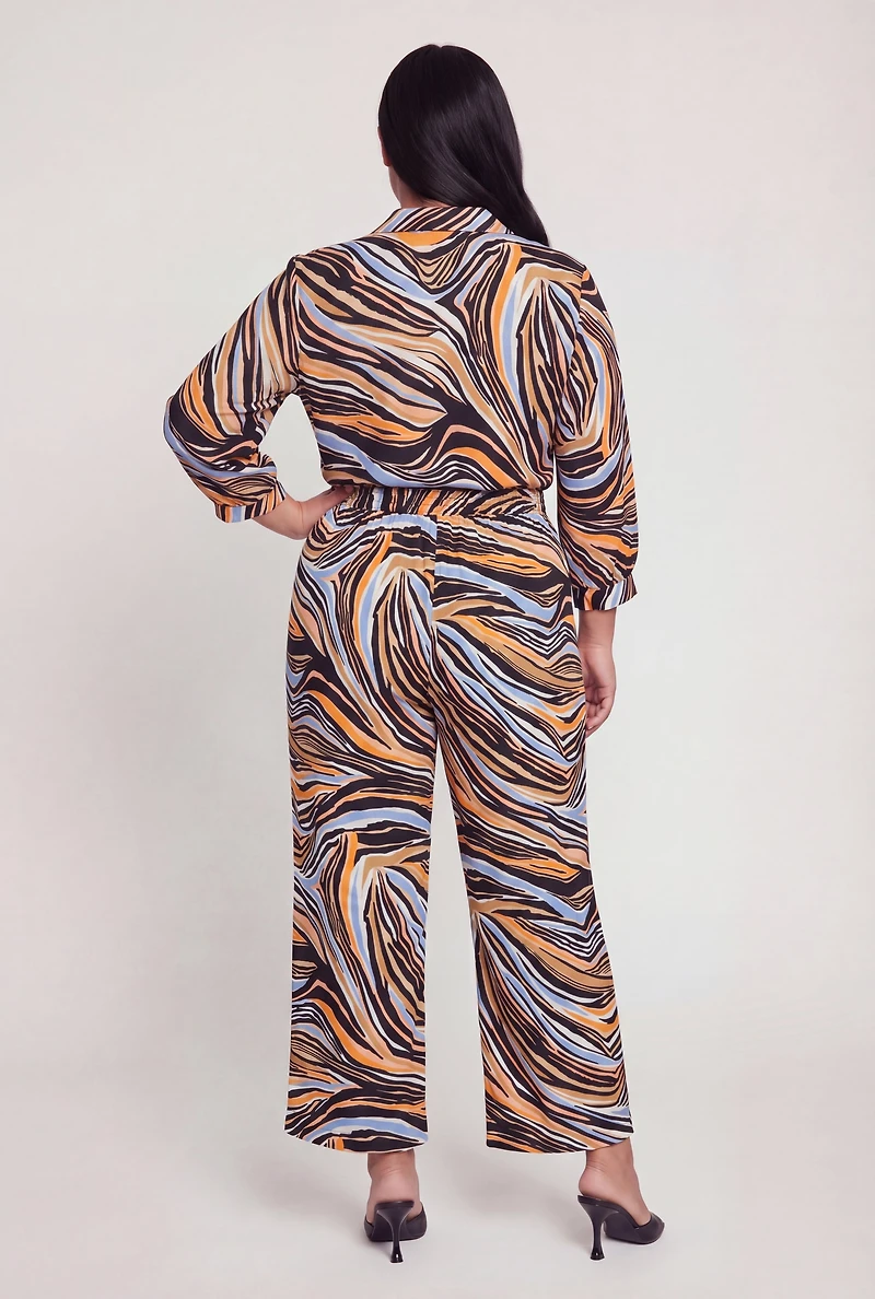 Plus Abstract Zebra Print Tie Front Blouse