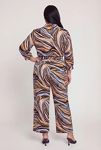Plus Abstract Zebra Print Tie Front Blouse