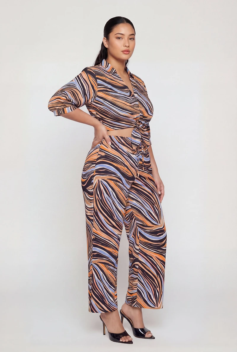Plus Abstract Zebra Print Wide Leg Pants