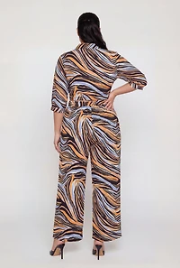 Plus Abstract Zebra Print Wide Leg Pants