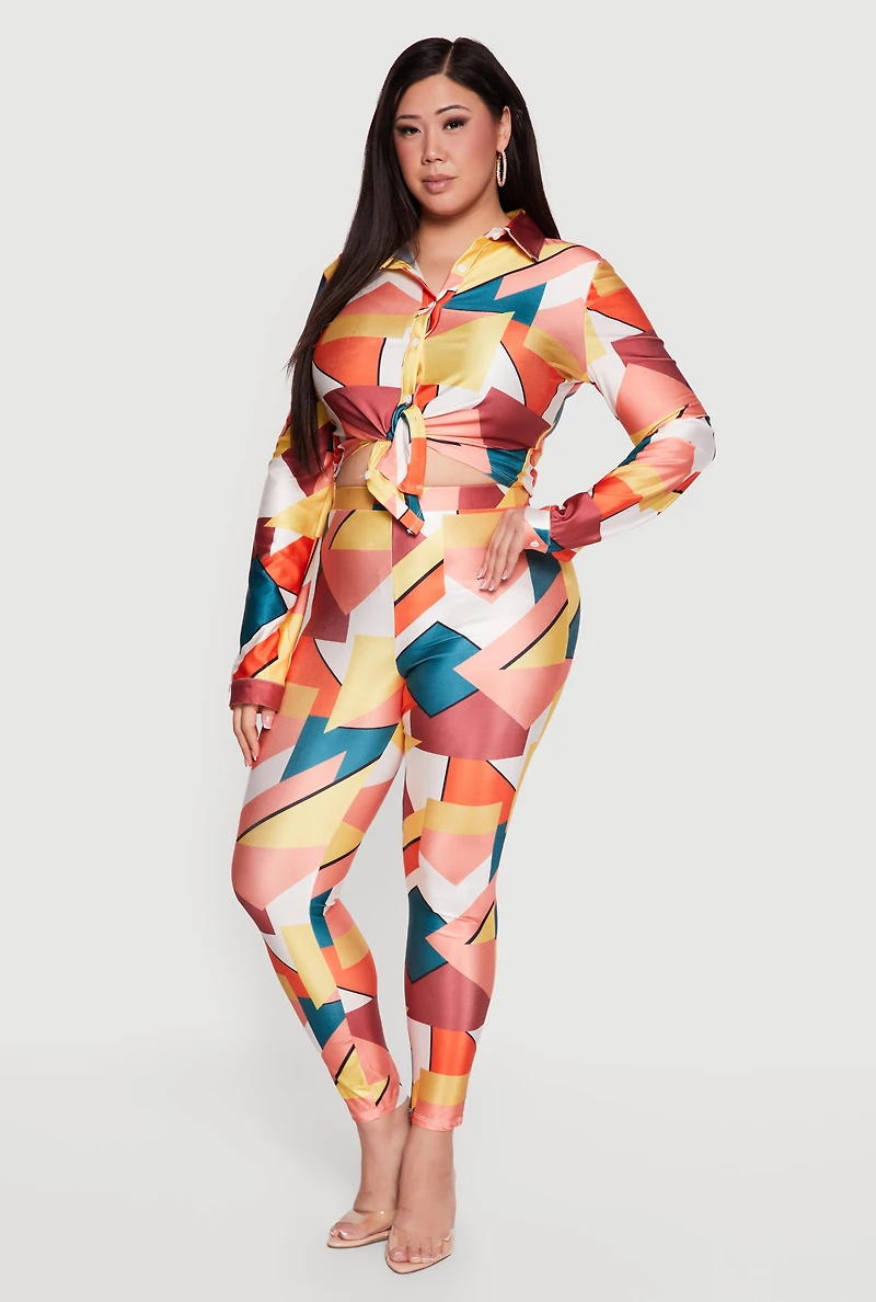 Plus Abstract Geometric Print Leggings