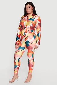Plus Abstract Geometric Print Leggings
