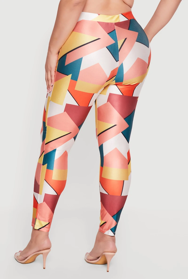 Plus Abstract Geometric Print Leggings