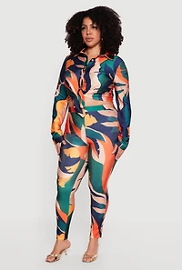 Plus Abstract Leaf Print Leggings