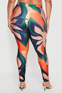 Plus Abstract Leaf Print Leggings