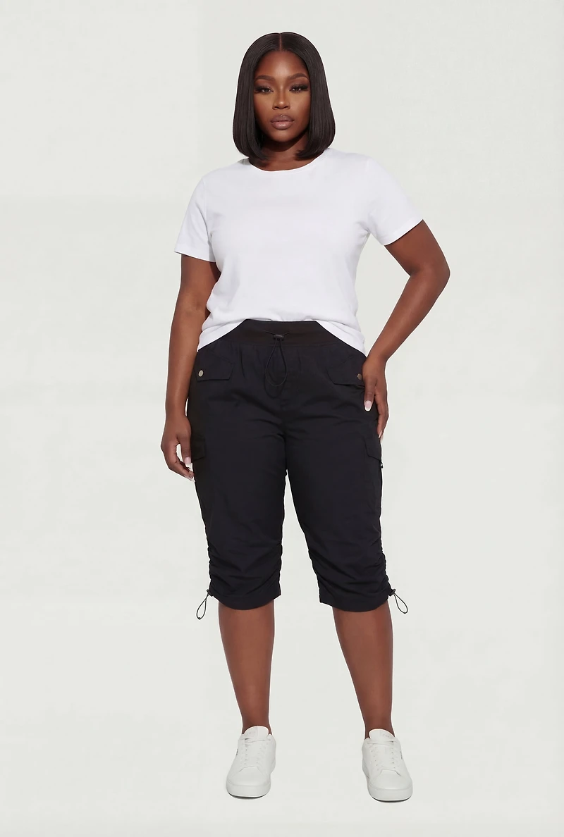 Plus Toggle Drawstring Waist Cargo Bermuda Shorts