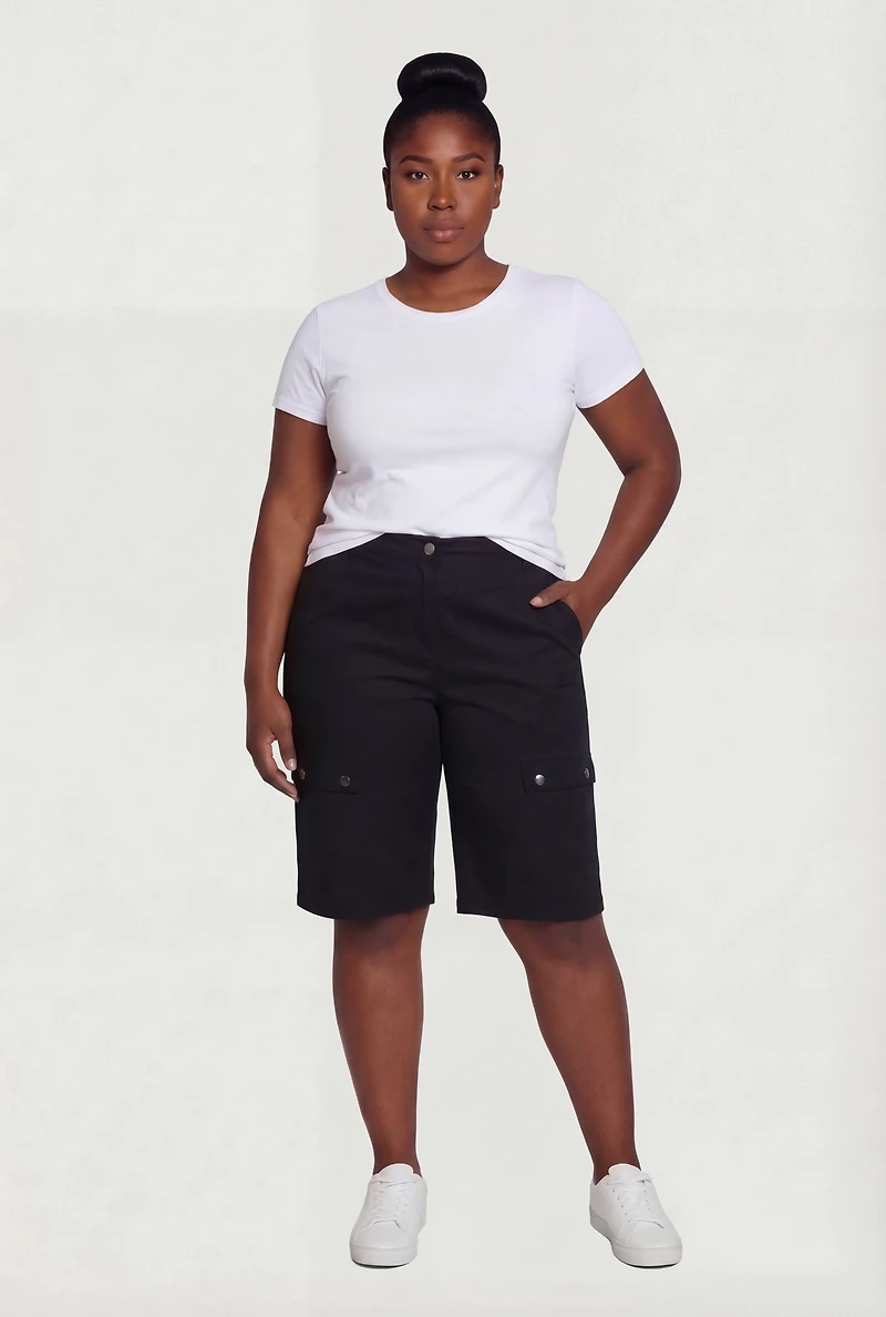 Plus High Waisted Bermuda Cargo Shorts